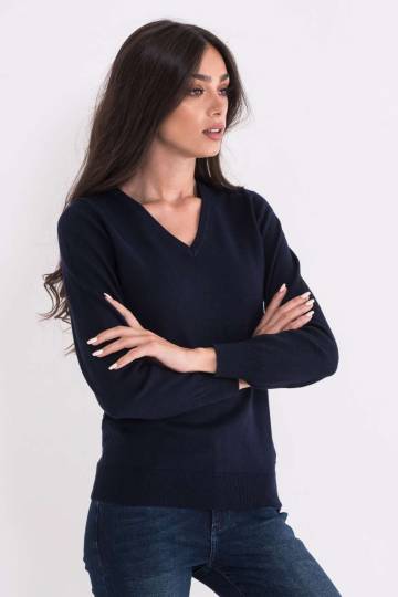 Ladies’ V-Neck Fine Gauge Cotton Pullover