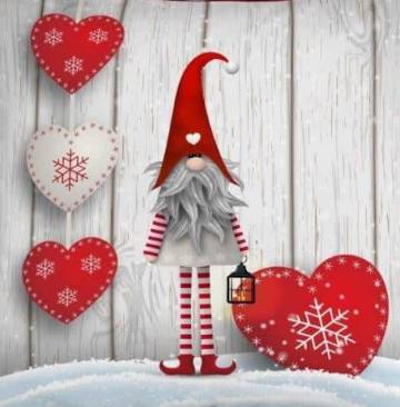 Plüss képes párnakocka - Karácsonyi manó szívekkel