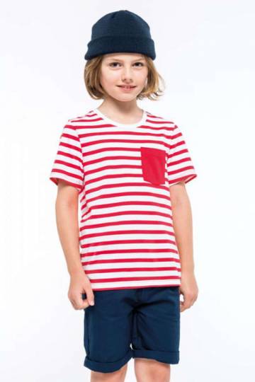 Kids' Striped Short Sleeve Sailor T-Shirt With Pocket
