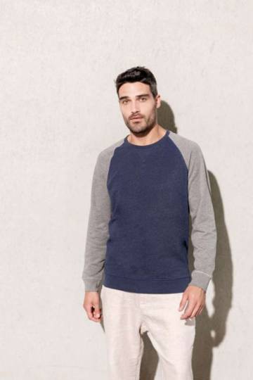 Men's Two-Tone Organic Crew Neck Raglan Sleeve Sweatshirt