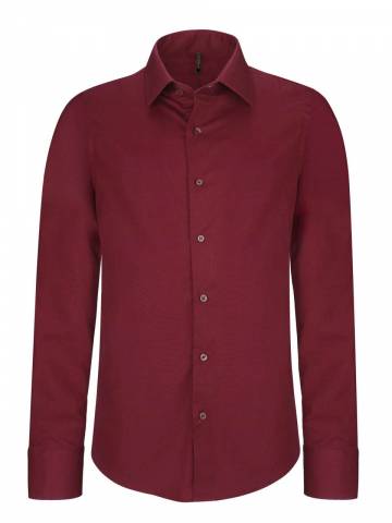 Long-Sleeved Cotton/elastane Shirt - Wine Heather