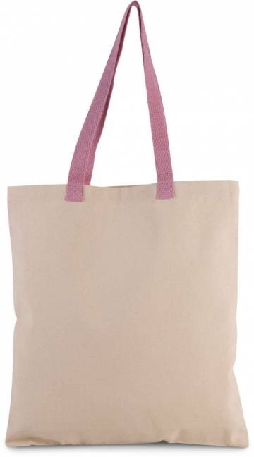 Flat Canvas Shopper With Contrast Handle - Natural / Dark Pink