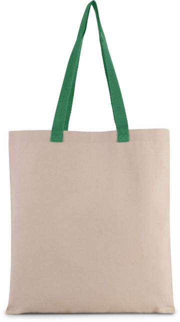 Flat Canvas Shopper With Contrast Handle - Natural / Kelly Green