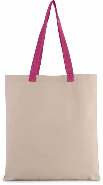 Flat Canvas Shopper With Contrast Handle - Natural / Magenta