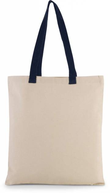 Flat Canvas Shopper With Contrast Handle - Natural / Navy