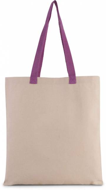 Flat Canvas Shopper With Contrast Handle - Natural / Radiant Orchid
