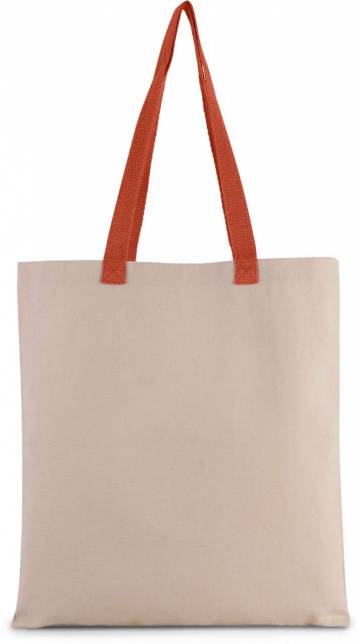 Flat Canvas Shopper With Contrast Handle - Natural / Spicy Orange