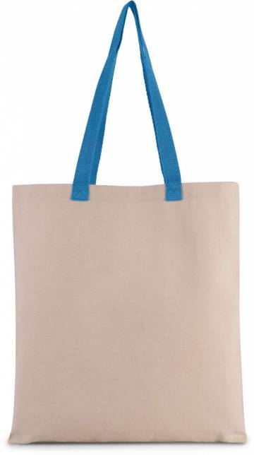 Flat Canvas Shopper With Contrast Handle - Natural / Surf Blue