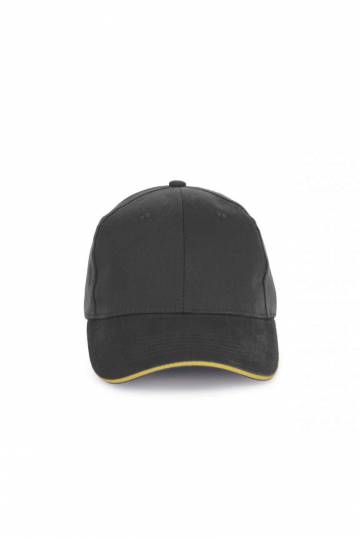 Cap In Organic Cotton With Contrasting Sandwich Peak - 6Panels - Iron Grey / Pineapple