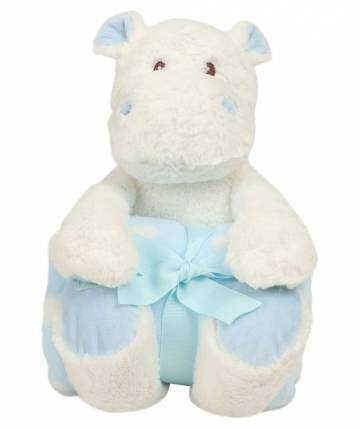 Hippo With Blanket - White / Blue