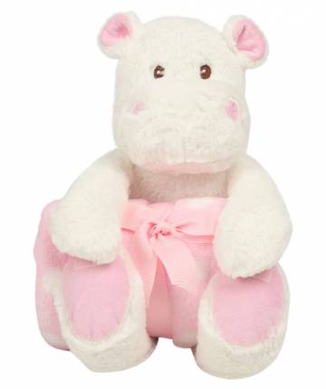 Hippo With Blanket - White / Bunny Pink