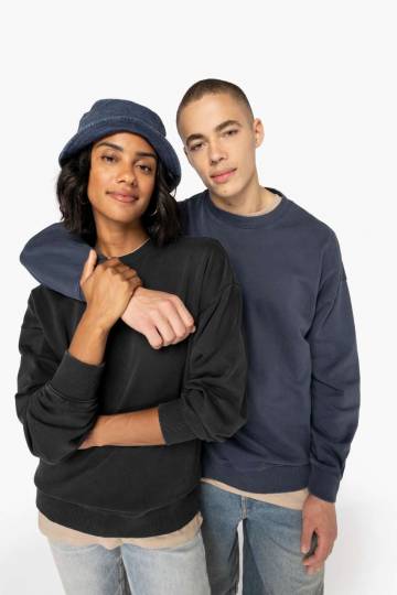 Unisex Washed Effect Oversize Round Neck Sweatshirt