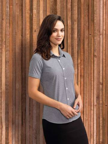 Women's Short Sleeve Gingham Microcheck Shirt
