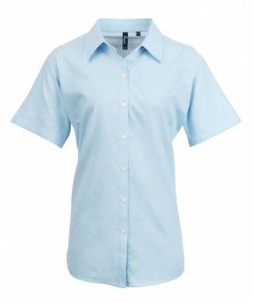 Women's Short Sleeve Signature Oxford Blouse - Light Blue